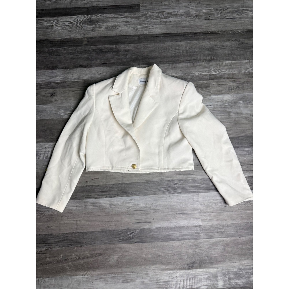 Henry Lee Handmade Upcycled Cropped Blazer Cream White Gold Button Women Small